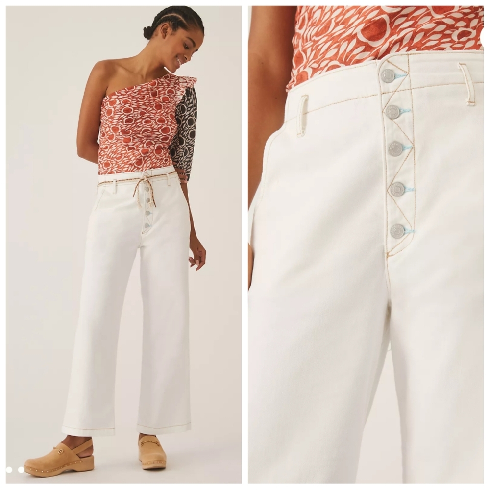 Anthropologie Pilcro Slouchy Chino Button-Fly Pant Women's 26 (31" Waist) Ivory